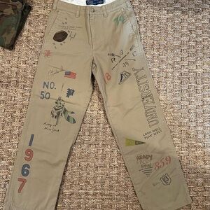 Polo by Ralph Lauren Boys Tan Graphic Pants, super fun. 2 small stains as shown